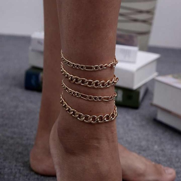 Gold Multi-Layed Anklet/ Ankle Bracelet W Links & Lobster Clasp 2 Close - Picture 3 of 5